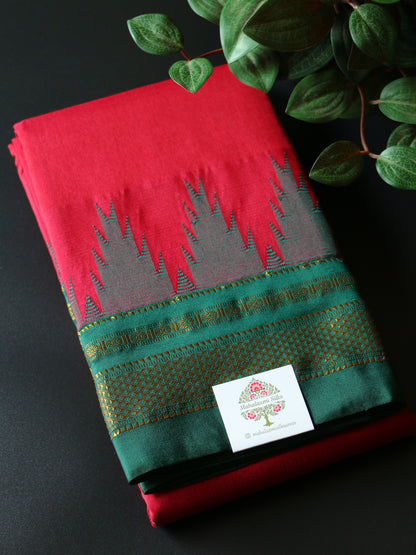 Maroon Temple Gadhwal Saree with Green Border