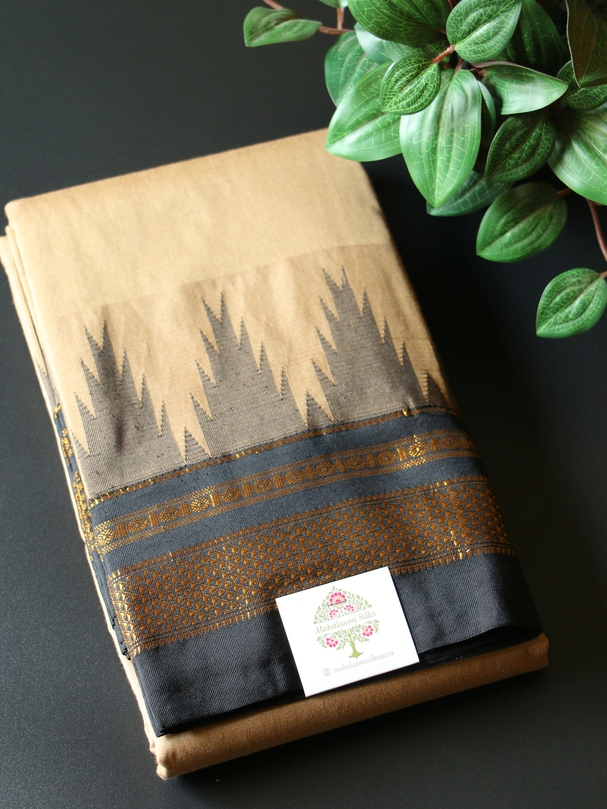 Coffee Brown Temple Gadhwal Saree with Black Border