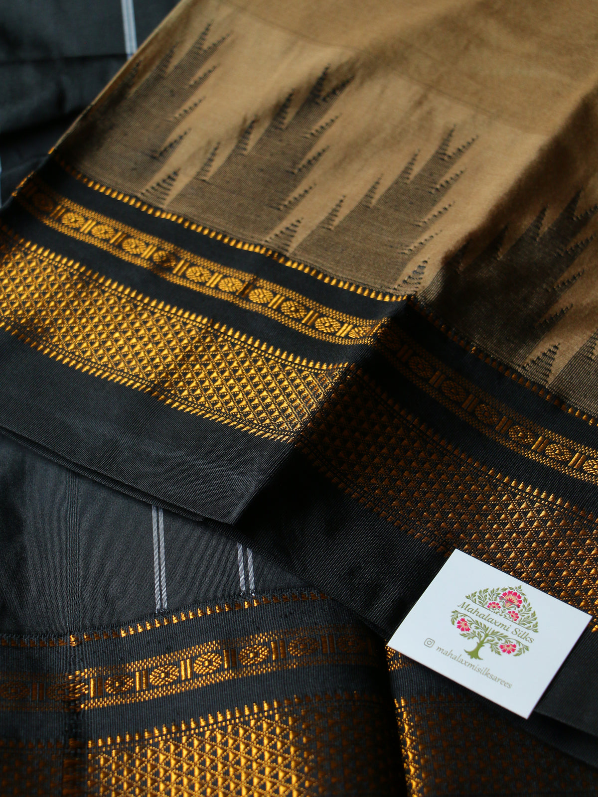 Coffee Brown Temple Gadhwal Saree with Black Border