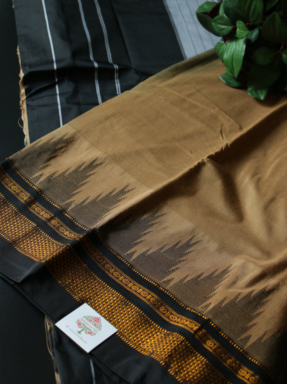 Coffee Brown Temple Gadhwal Saree with Black Border