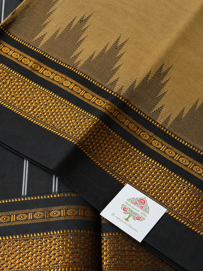 Coffee Brown Temple Gadhwal Saree with Black Border