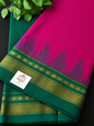 Magenta Temple Gadhwal Saree with Green Border