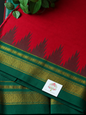 Maroon Temple Gadhwal Saree with Green Border