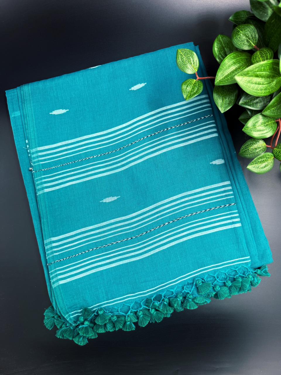 Ocean Blue Pure Cotton Saree