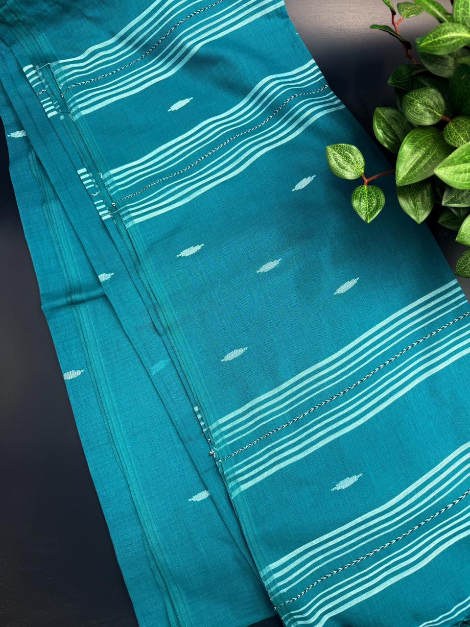 Ocean Blue Pure Cotton Saree