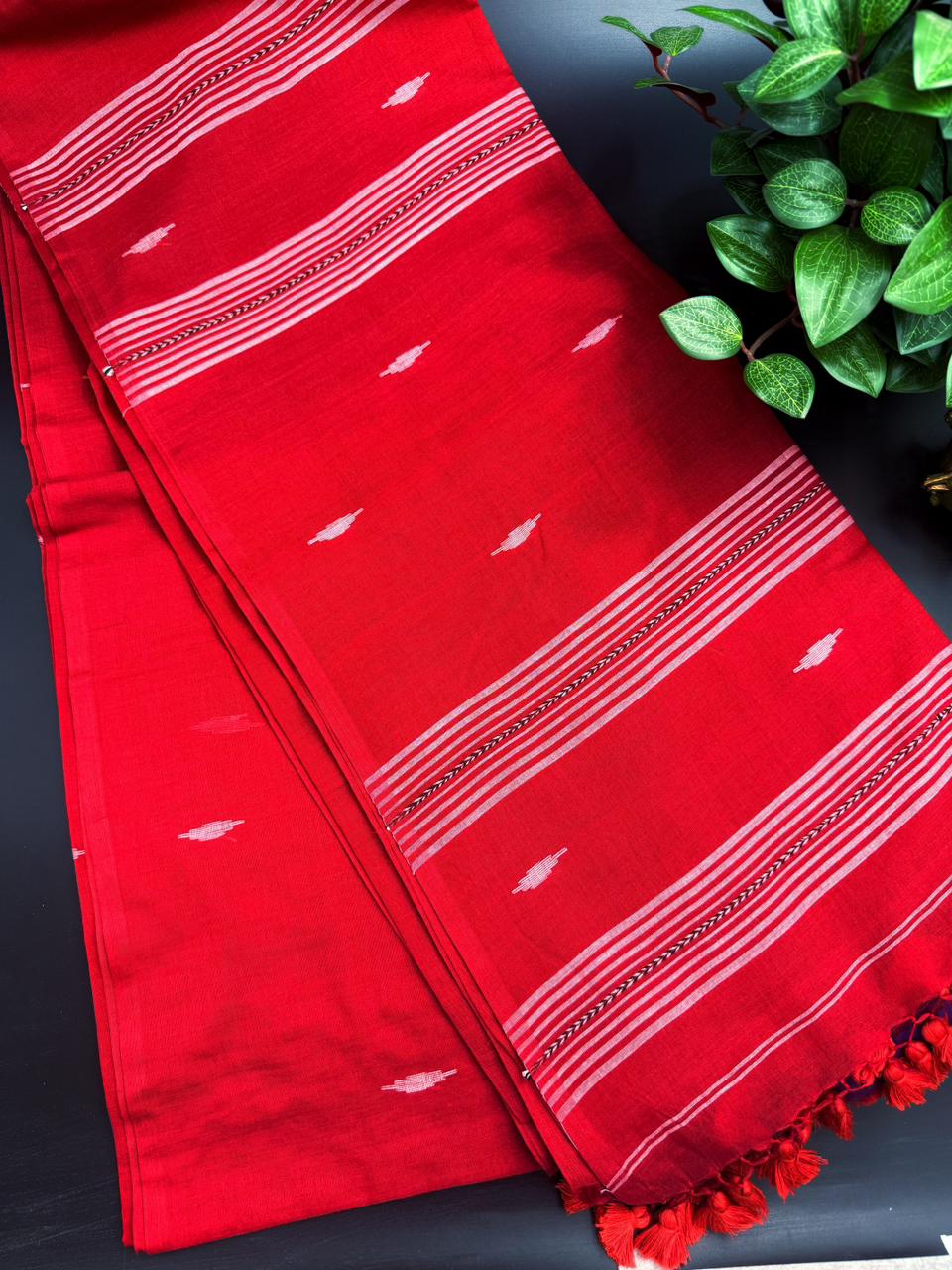 Crimson Red Pure Cotton Saree