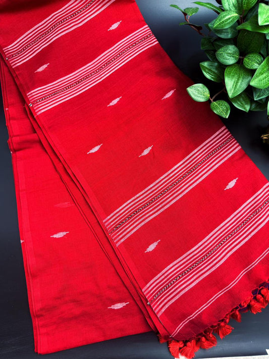 Crimson Red Pure Cotton Saree