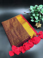 Maroon Linen Saree With Golden Zari Border