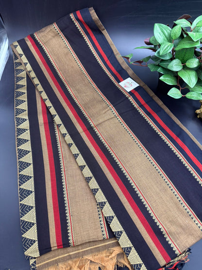 Brown and black border Pure Cotton Saree