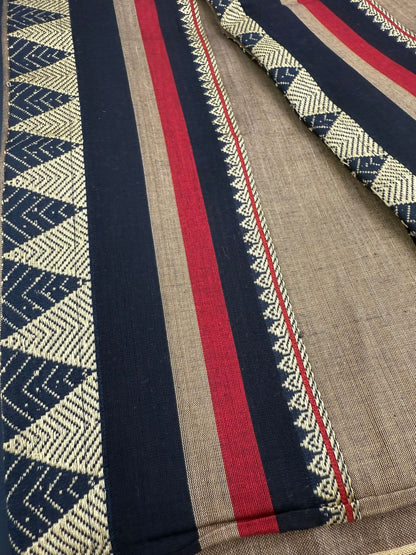 Brown and black border Pure Cotton Saree