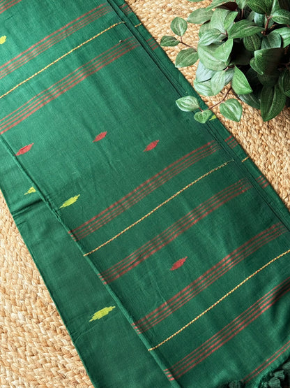 Bottle Green Pure Cotton Saree