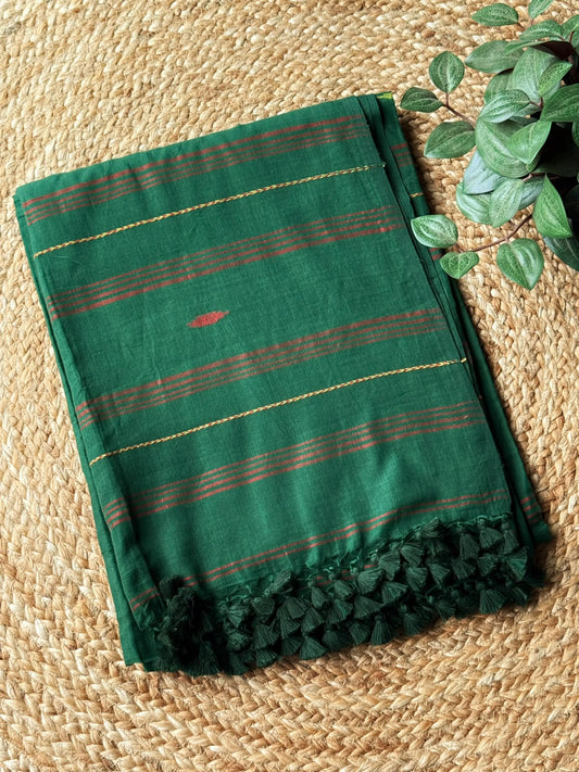 Bottle Green Pure Cotton Saree
