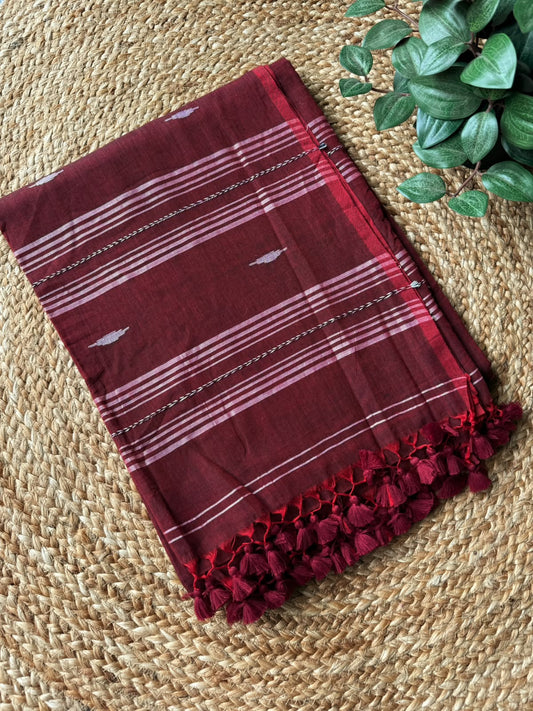 Maroon Bengal Pure Cotton Saree