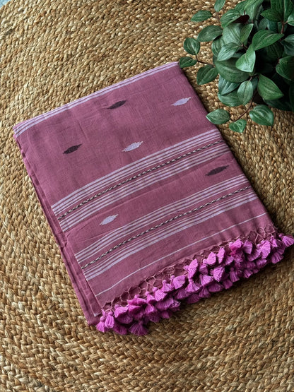 Dusky Pink Bengal Pure Cotton Saree