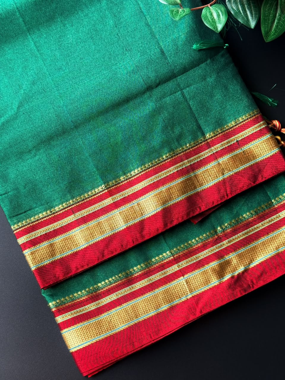9 Yard Green Ilkal Saree With Maroon and Golden Zari Border