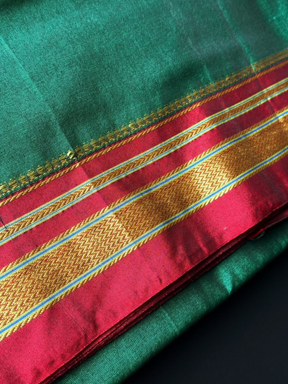 9 Yard Green Ilkal Saree With Maroon and Golden Zari Border