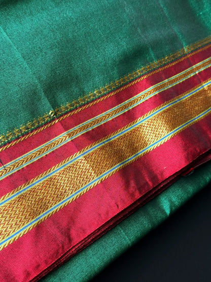 9 Yard Green Ilkal Saree With Maroon and Golden Zari Border