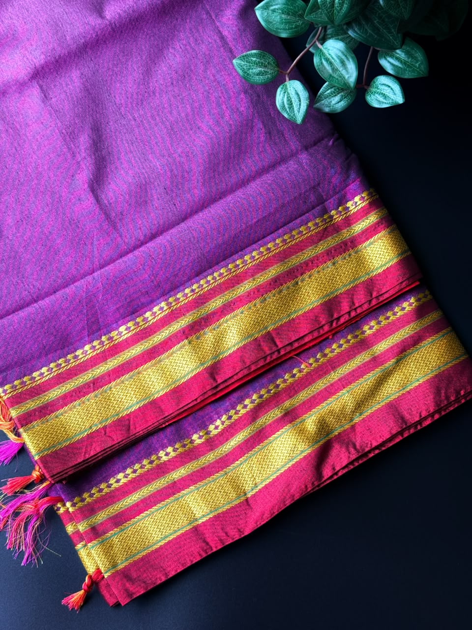 9 Yard Purple Ilkal Saree With Pink and Golden Zari Border