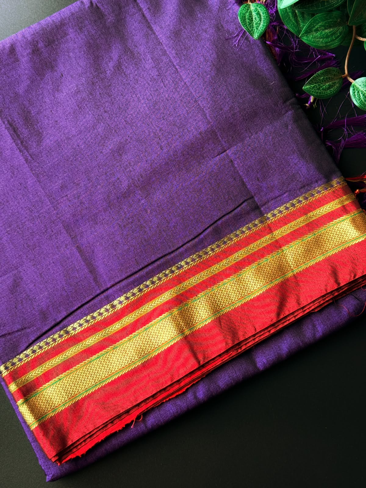 9 Yard Purple Ilkal Saree With Pink and Golden Zari Border