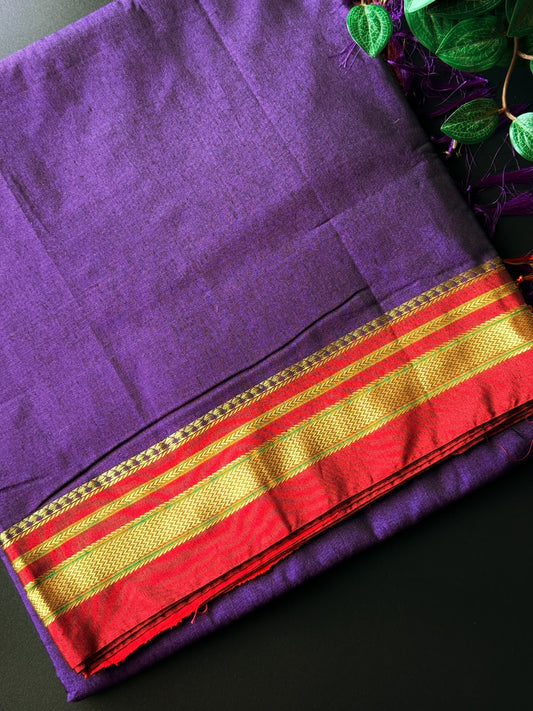 9 Yard Purple Ilkal Saree With Pink and Golden Zari Border