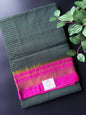 Green Zari Checks Ilkal Saree With Rani Pink and Golden Zari Border