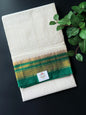 Off White Zari Checks Ilkal Saree With Dark Green and Golden Zari Border