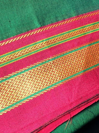 Green Plain Ilkal Saree With Maroon and Golden Zari Border