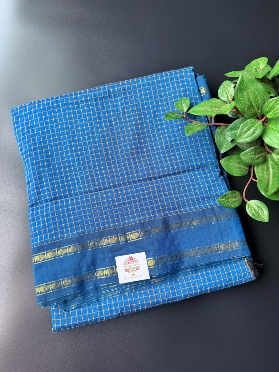 9 Yards Blue Arani Silk Cotton Saree With Zari Border