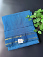 9 Yards Blue Arani Silk Cotton Saree With Zari Border