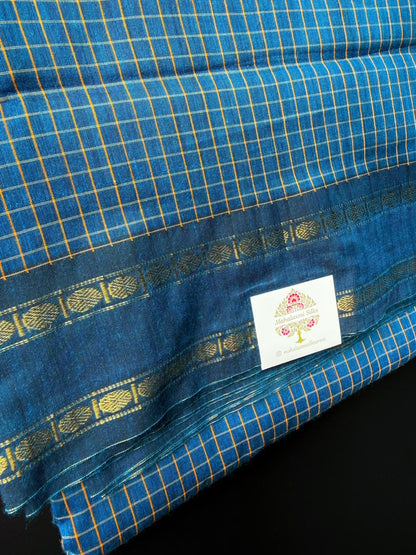 9 Yards Blue Arani Silk Cotton Saree With Zari Border