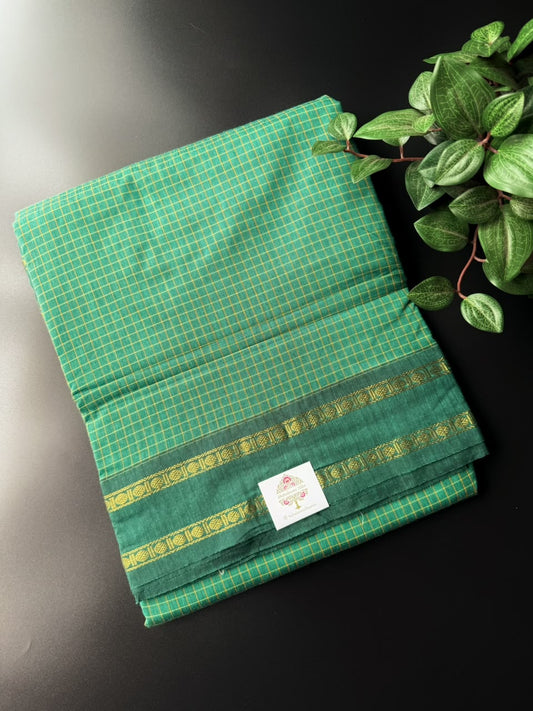 9 Yard Green Arani Silk Cotton Saree With Zari Border
