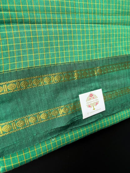 9 Yard Green Arani Silk Cotton Saree With Zari Border