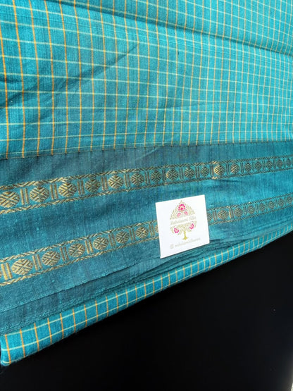 9 Yard Rama Green Arani Silk Cotton Saree With Zari Border