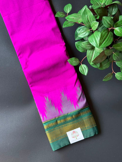 Magenta Temple Gadhwal Saree with Green Border