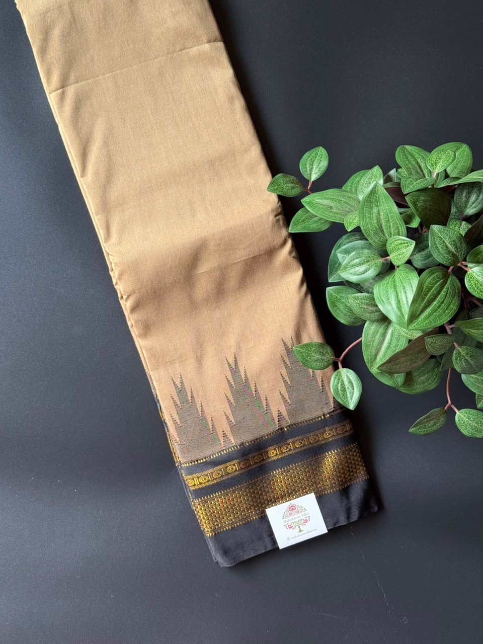 Coffee Brown Temple Gadhwal Saree with Black Border