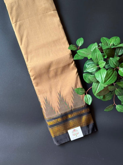 Coffee Brown Temple Gadhwal Saree with Black Border