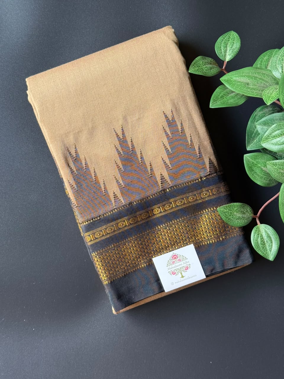 Coffee Brown Temple Gadhwal Saree with Black Border