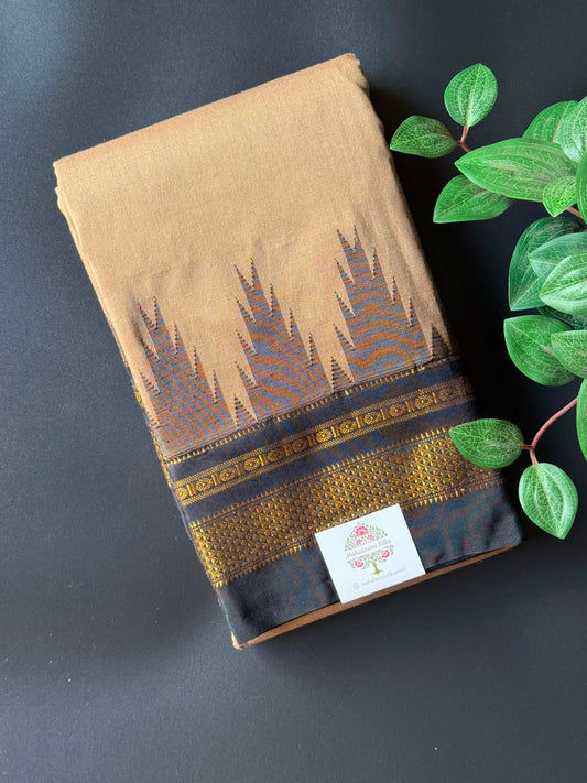Coffee Brown Temple Gadhwal Saree with Black Border
