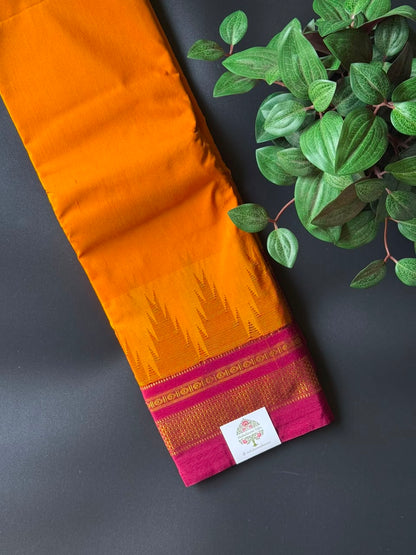 Golden Yellow Temple Gadhwal Saree with Maroon Border