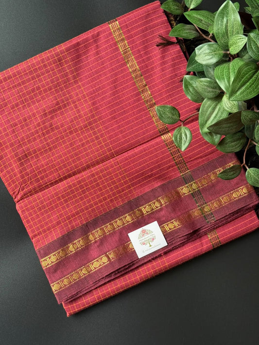 Red Arani Silk Cotton Saree With Zari Border