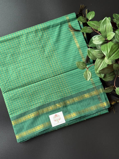 Green Arani Silk Cotton Saree With Zari Border