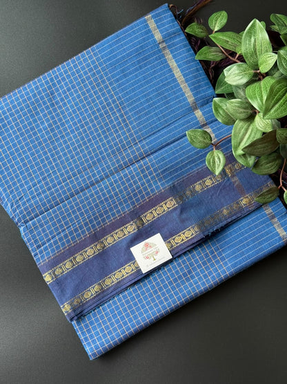 Royal Blue Arani Silk Cotton Saree With Zari Border