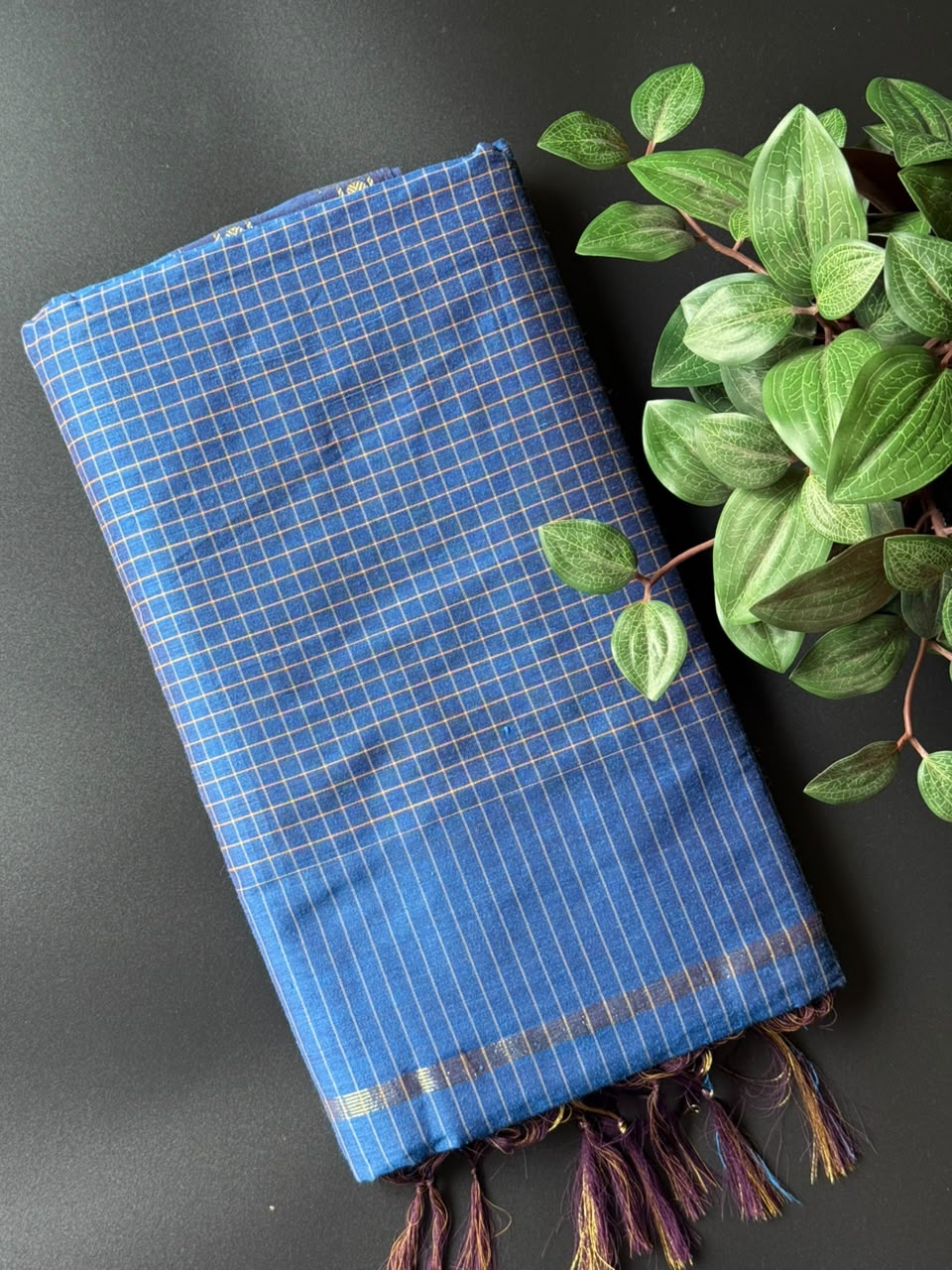 Royal Blue Arani Silk Cotton Saree With Zari Border