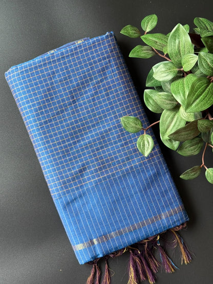 Royal Blue Arani Silk Cotton Saree With Zari Border