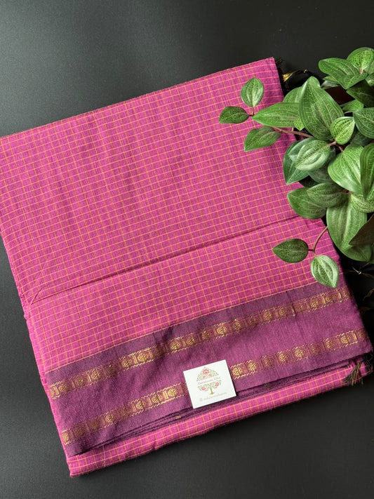 Rusted Pink Arani Silk Cotton Saree With Zari Border