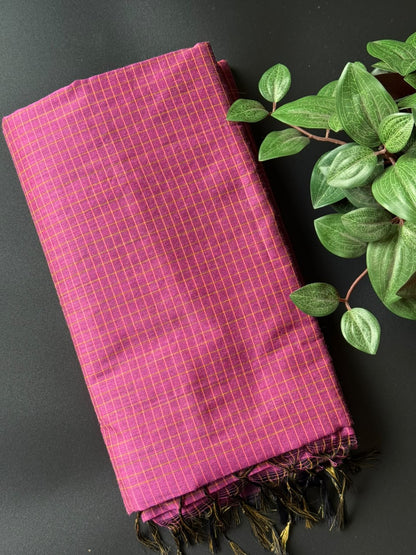 Rusted Pink Arani Silk Cotton Saree With Zari Border