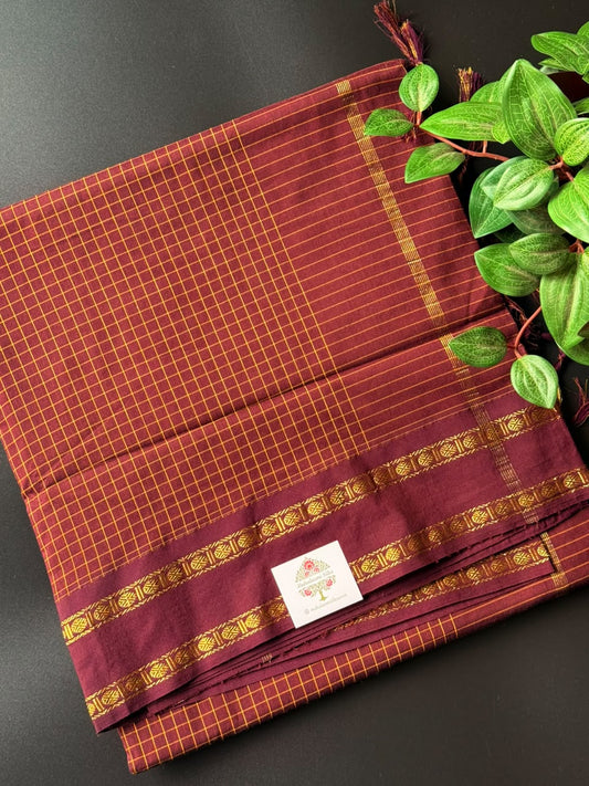 Brown Arani Silk Cotton Saree With Zari Border