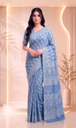 Blue Pure Cotton Block Printed Saree