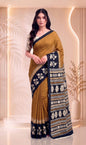 Yellow and Black Pure Cotton Block Printed Saree