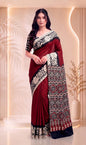 Maroon Pure Cotton Block Printed Saree